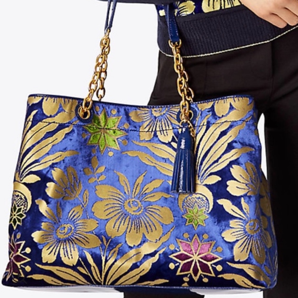 Tory Burch Velvet Floral Fleming Purse 
Floral Blue and Gold Tote Bag